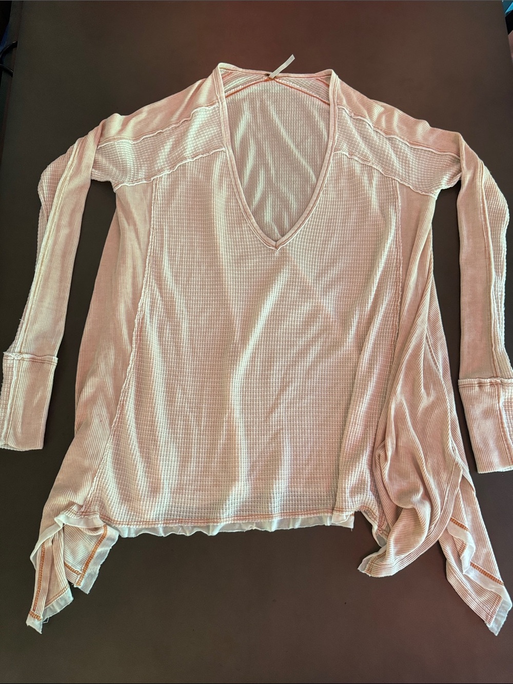 Free People Pale Pink Waffle Knit V-Neck Tunic